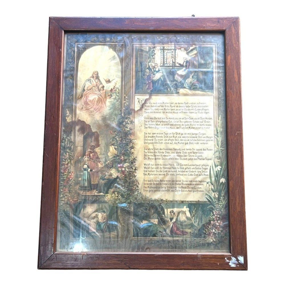 Medieval Manuscript Print, Framed 17.5” X 22” Vintage Religious Prayer Decor